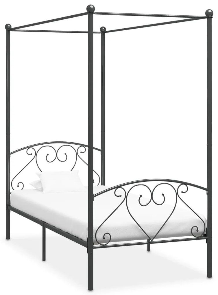 Estrutura de cama com dossel 100x200 cm metal cinzento
