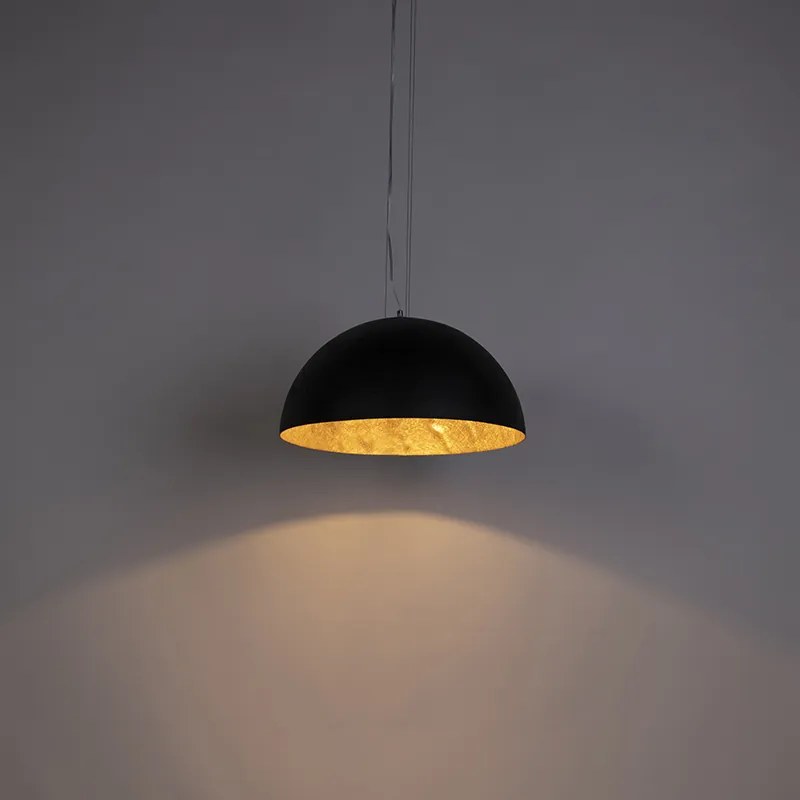 Candeeiro de suspensão industrial preto com dourado 50 cm - Magna