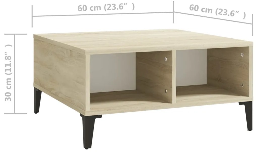 Mesa de centro 60x60x30 cm contraplacado branco/carvalho sonoma