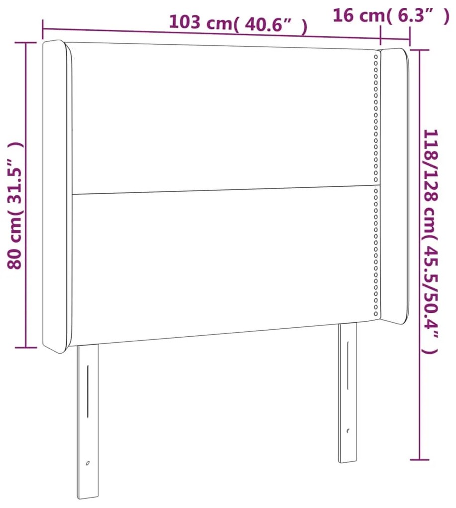 Cabeceira de cama c/ luzes LED veludo 103x16x118/128 cm rosa