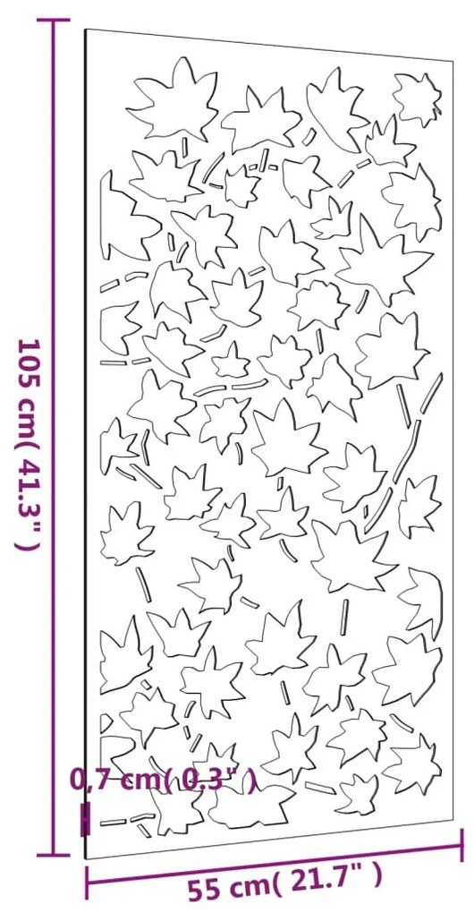 Decoração p/ muro jardim 105x55 cm aço corten design folha ácer