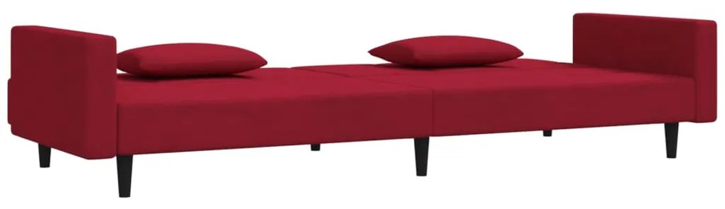 Sofá-cama 2 lugares com duas almofadas veludo vermelho tinto