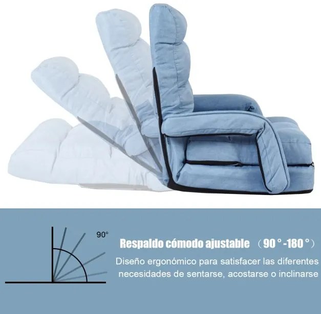 Sofá Cama de Chão individual dobrável com almofada multifuncional para quarto Sala de estar Varanda 67 x 65 x 72 cm Azul