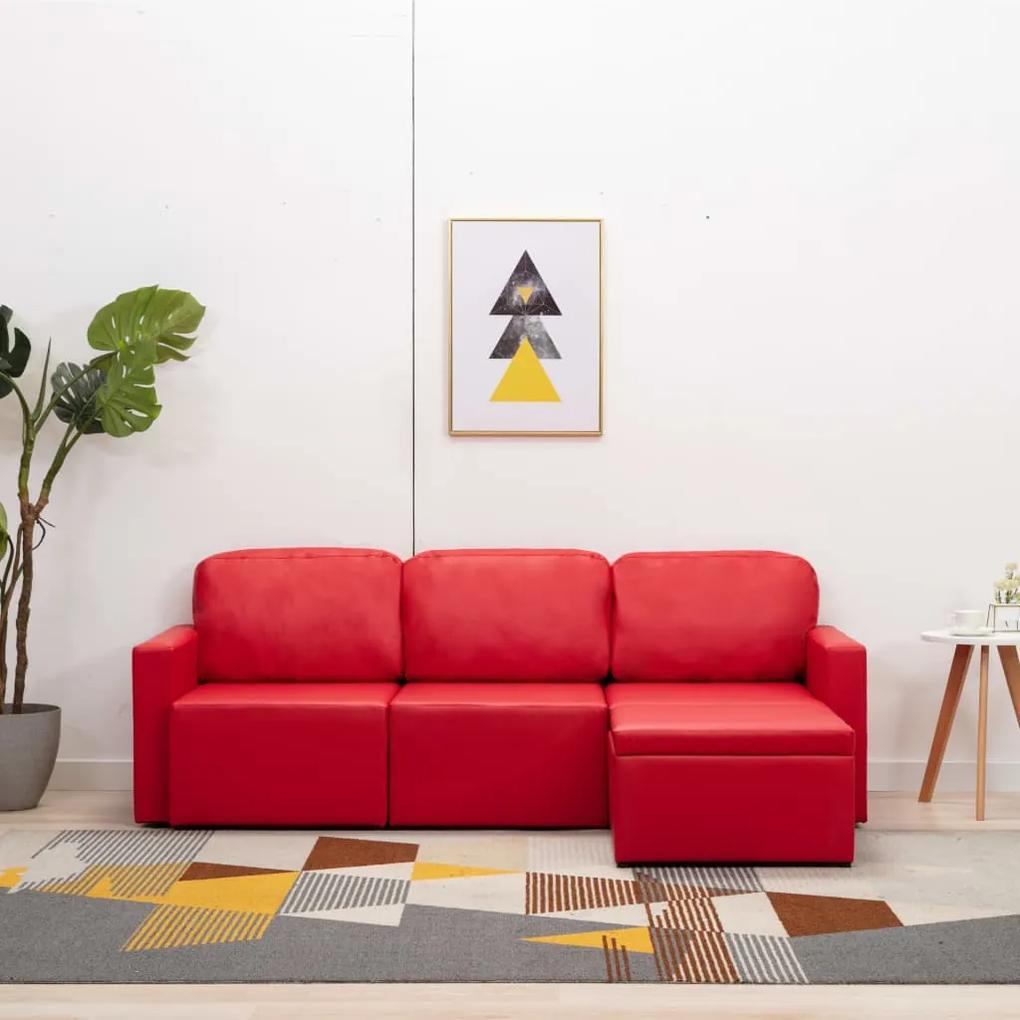 Sofá-cama modular de 3 lugares couro artificial vermelho