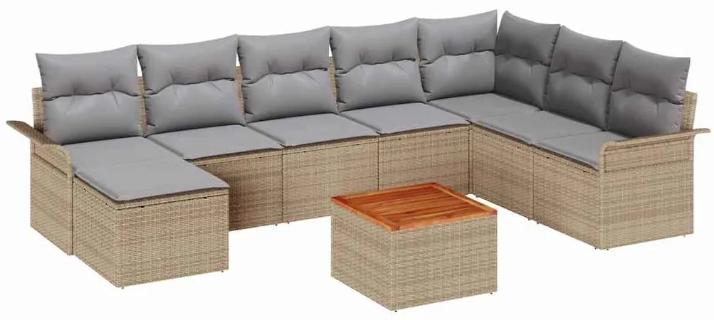 Conjunto de Sofás de Jardim 9 Peças com Almofadas Bege em Polirattan e