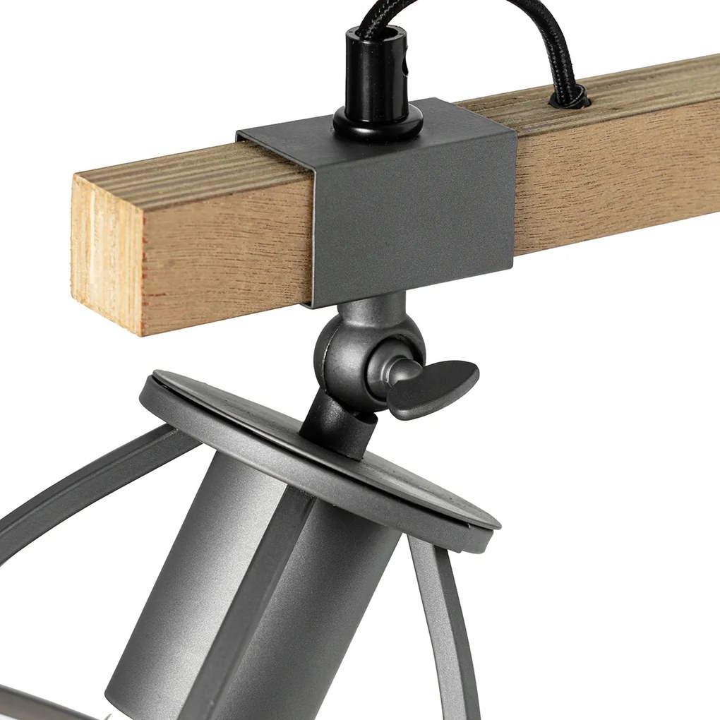 LED Candeeiro de parede inteligente cinzento escuro com madeira ajustável incl. Wifi A60 - Arthur Industrial