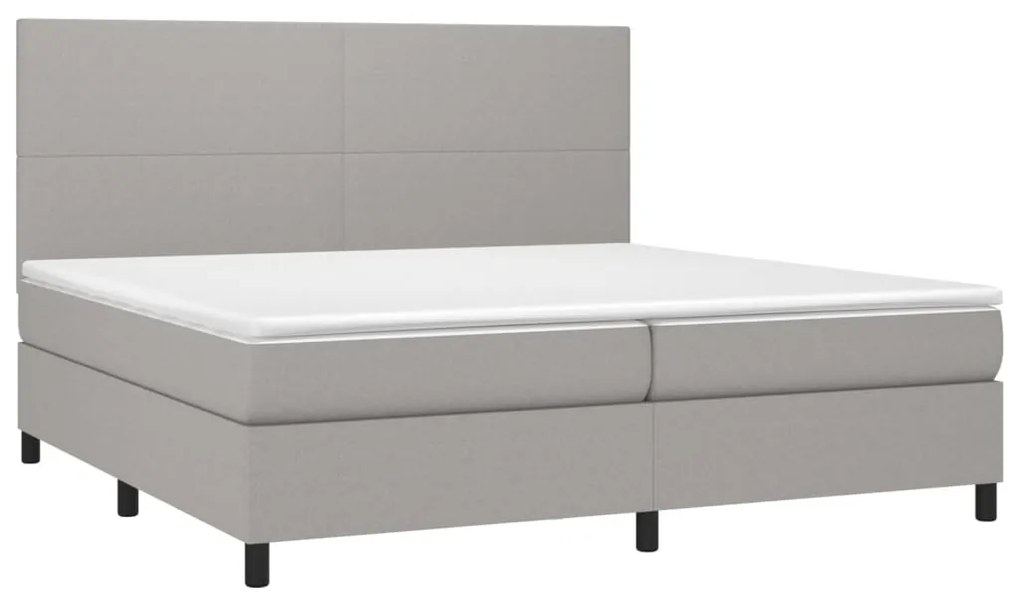 Cama box spring c/ colchão e LED 200x200 cm tecido cinza-claro