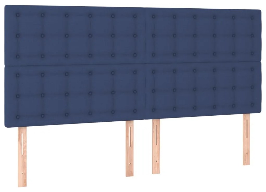 Cama box spring c/ colchão e LED 200x200 cm tecido azul