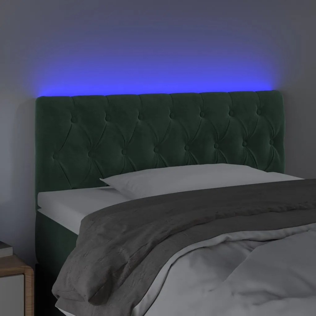 Cabeceira de cama c/luzes LED veludo 100x7x78/88cm verde-escuro