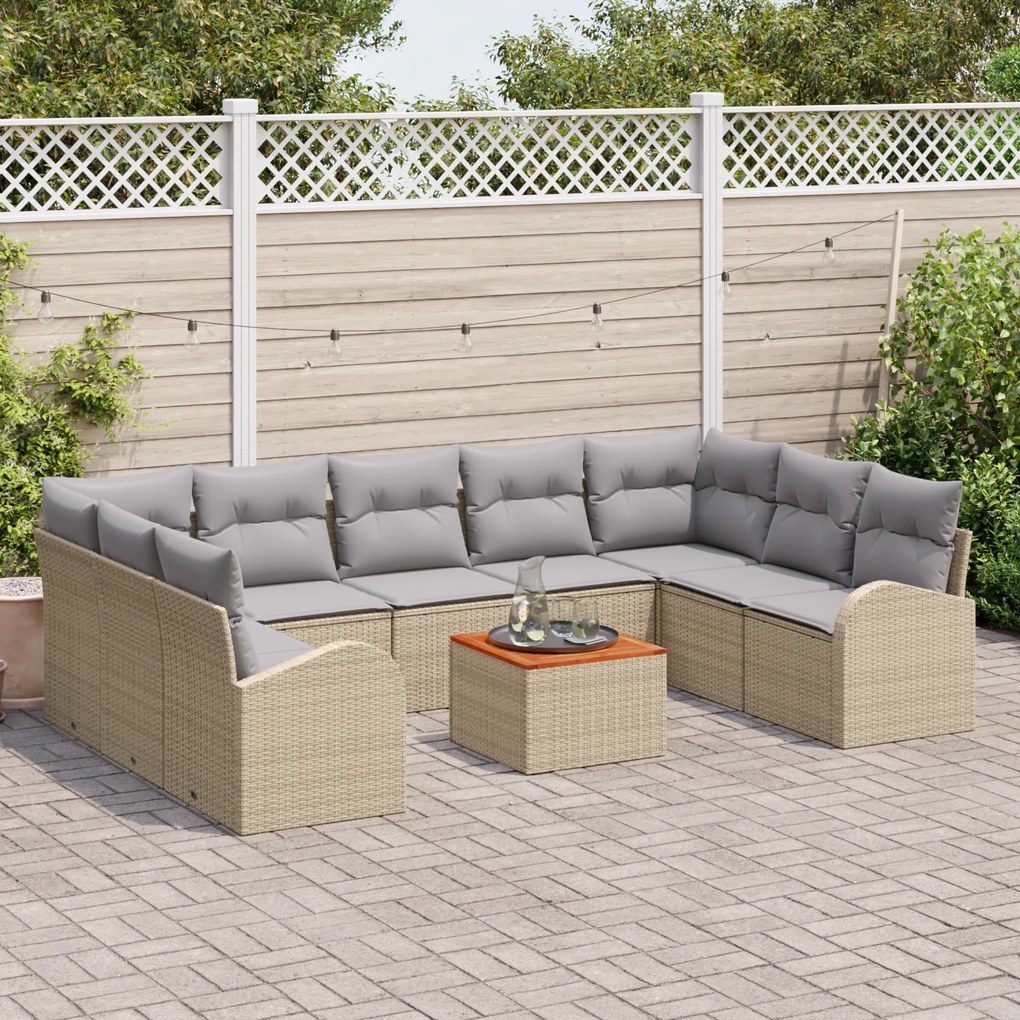 Conjunto de Sofá de Jardim vidaXL de 10 peças com Almofadas Bege Polir