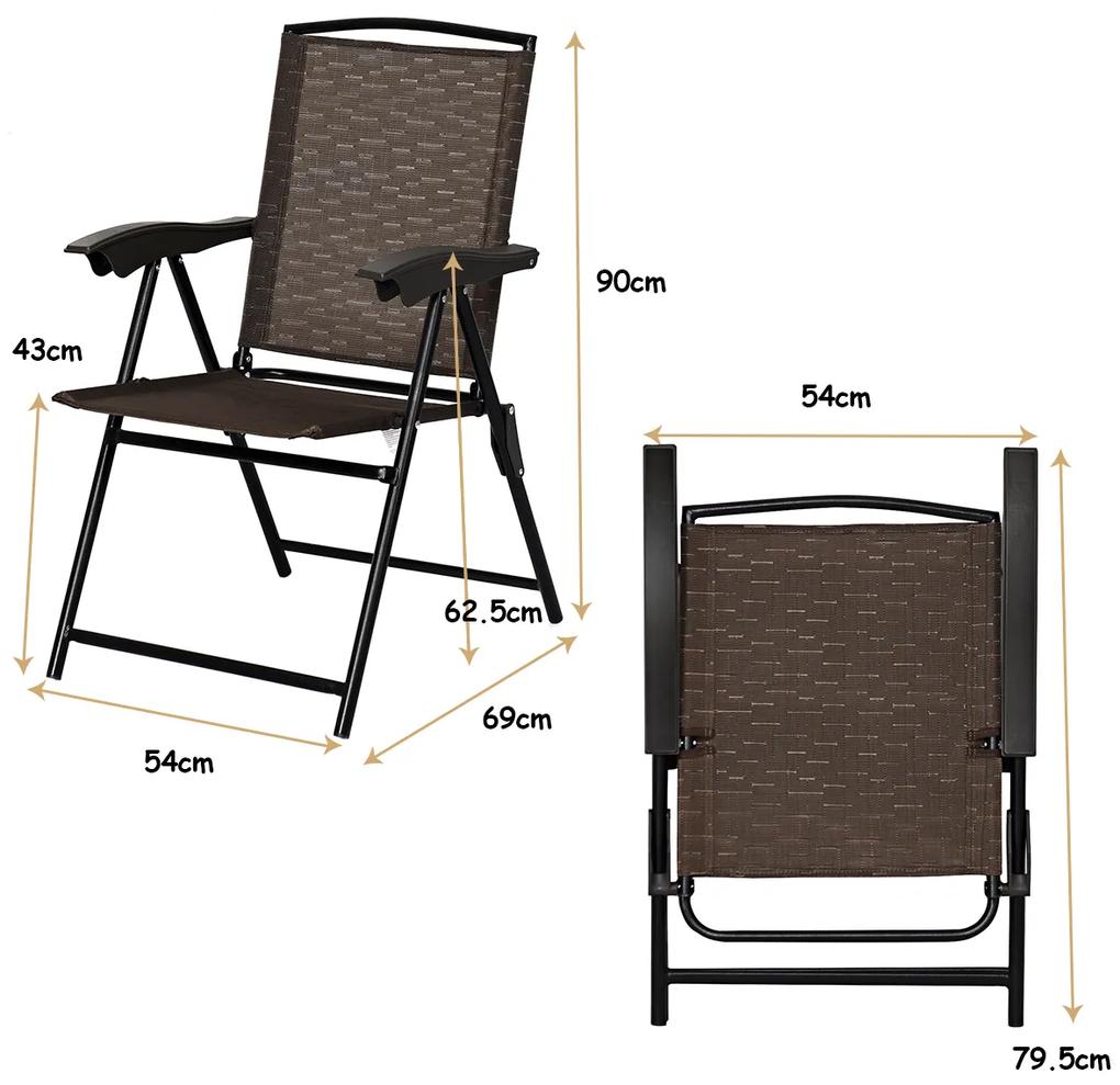 Conjunto de 4 Cadeiras de Pátio Dobráveis com Altura Exterior Ajustável Cadeiras Portáteis Exteriores Jardim, Piscina ou Praia Castanho