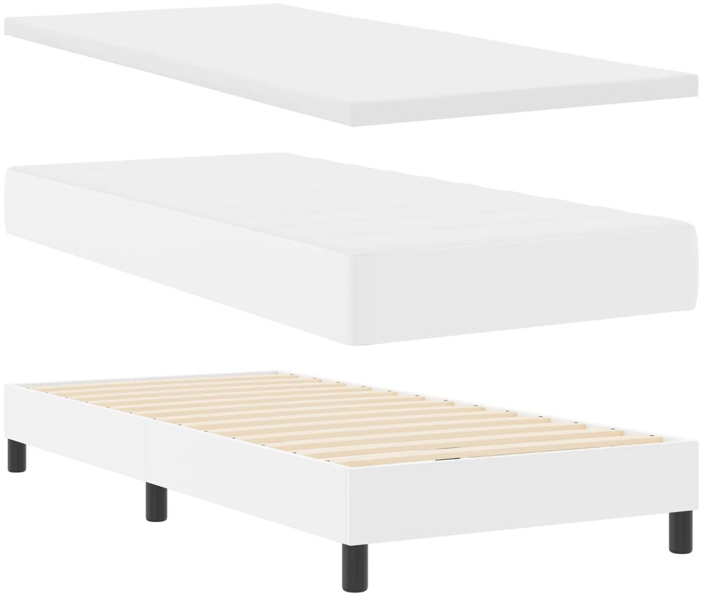 Cama Box Spring vidaXL com colchão Branca Solteiro Couro Sintético