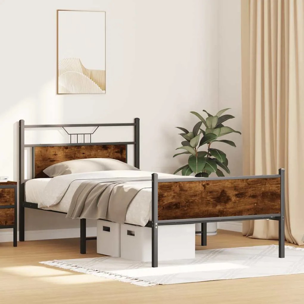 Estrutura de cama sem colchão 107x203 cm carvalho fumado