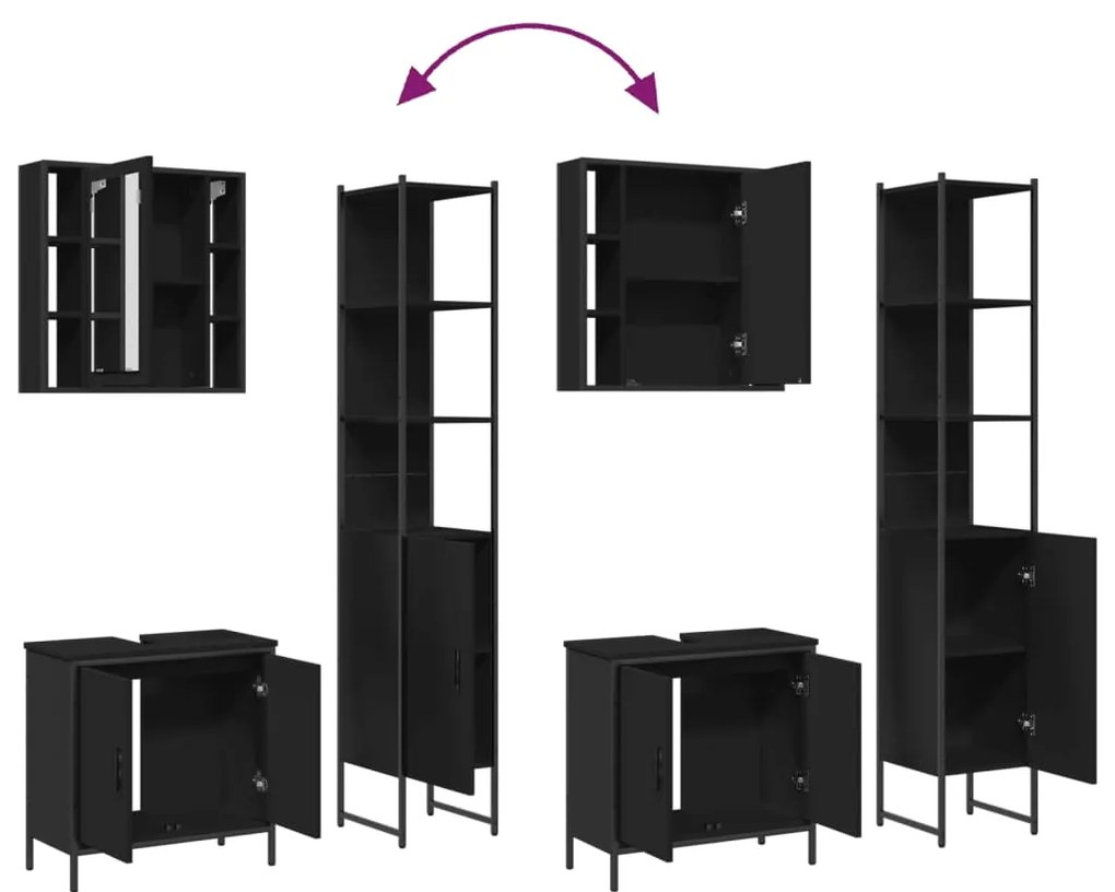 3 pcs conjunto móveis casa de banho derivados de madeira preto