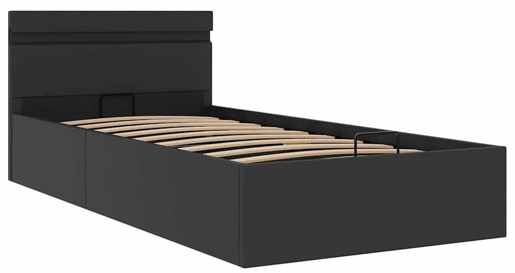 Cama hidráulica c/ arrumação LED 100x200cm couro artifi. preto