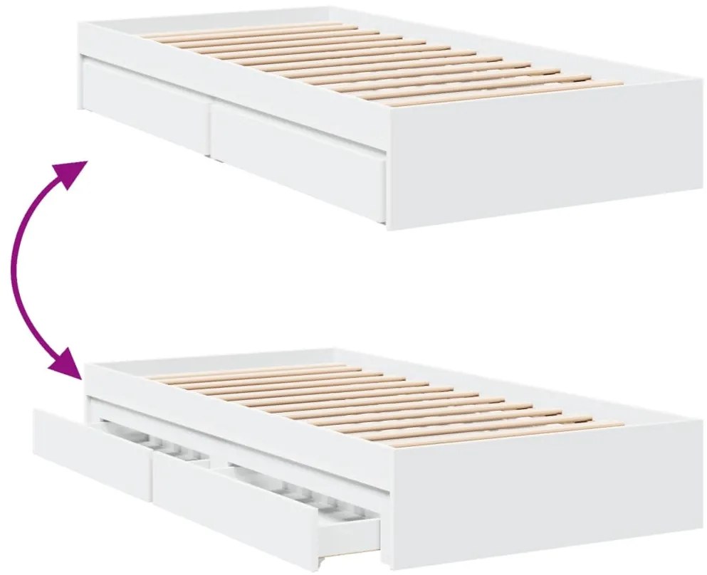 Estrutura cama c/ gavetas 75x190 cm derivados de madeira branco