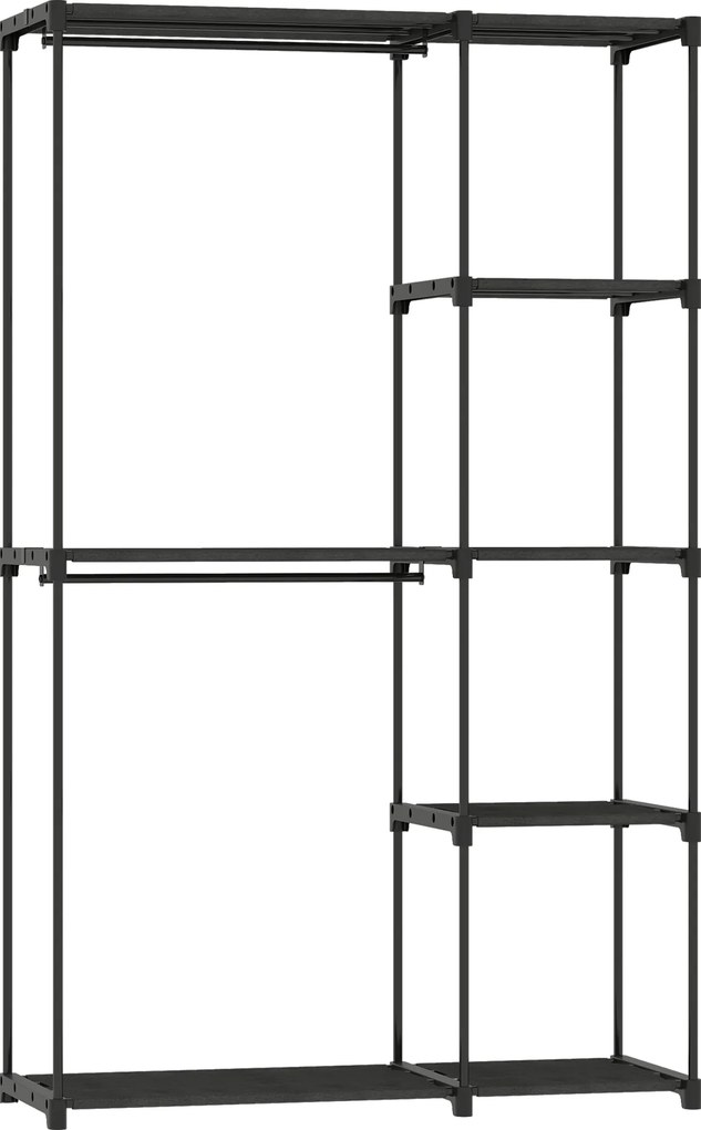 HOMCOM Armário de Arrumação Cabideiro Portátil com 2 Varões e 6 Prateleiras 111x43x185 cm Preto | Aosom Portugal