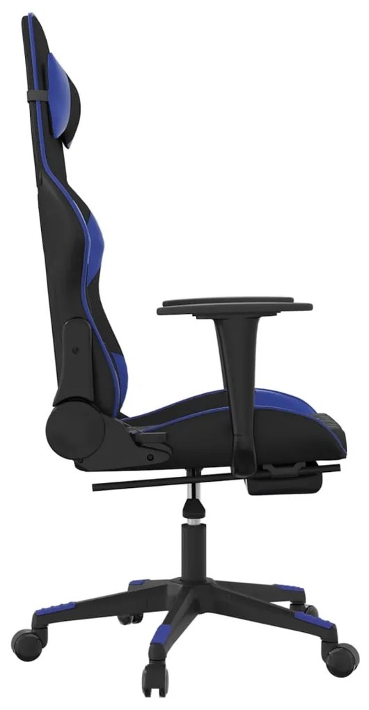 Cadeira gaming c/ apoio para pés couro artificial preto e azul