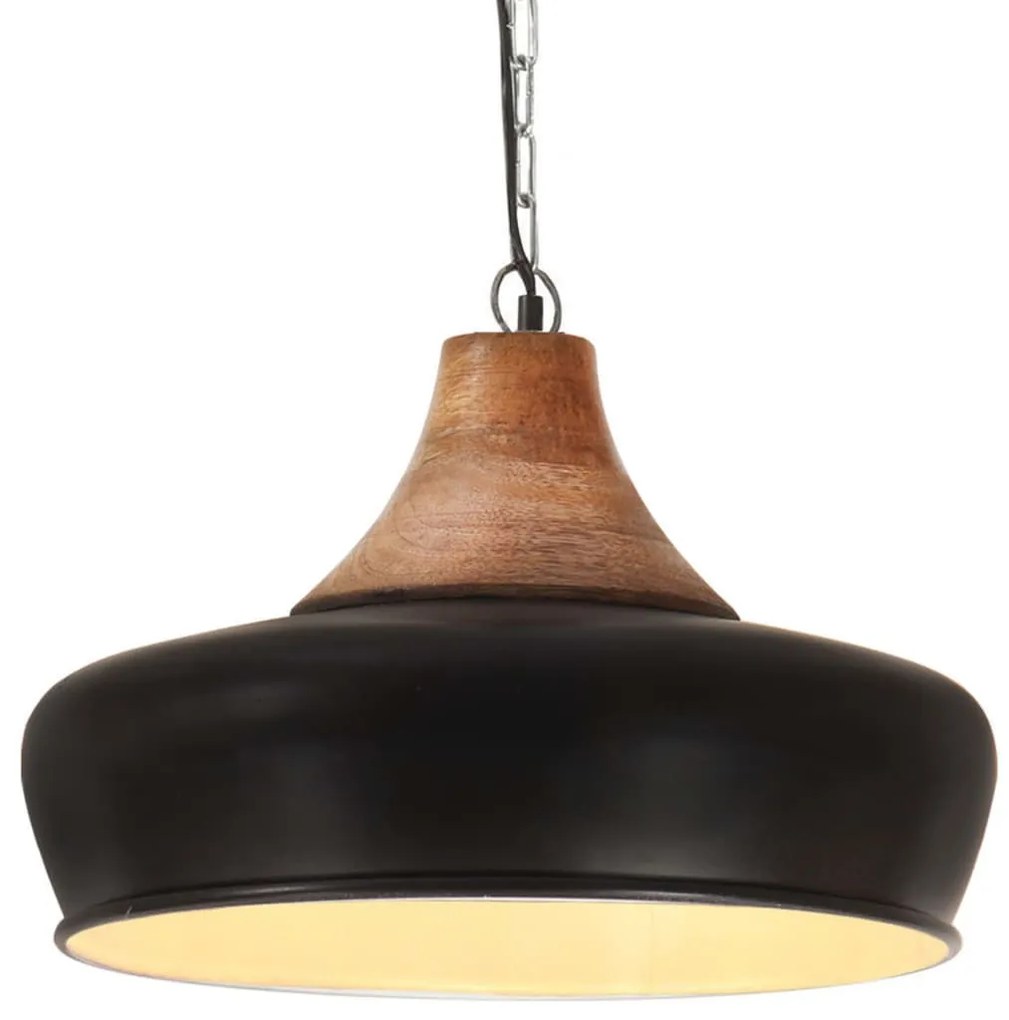 vidaXL Candeeiro teto industrial 26cm E27 ferro preto e madeira maciça