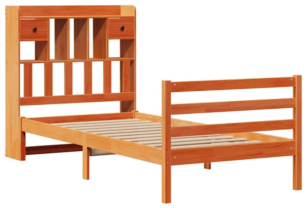 Cama com estante sem colchão 75x190cm pinho maciço castanho-mel