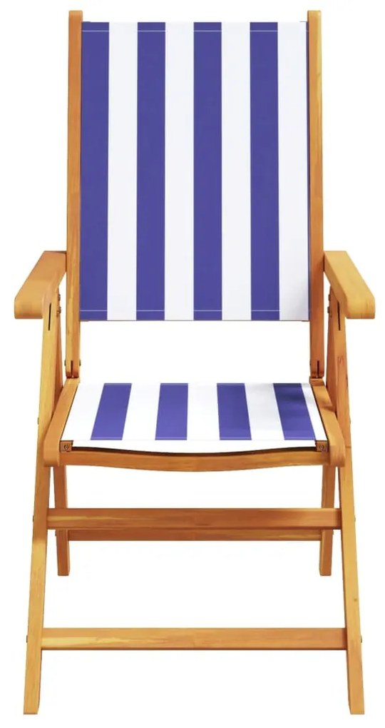 Cadeiras jardim reclin. 6 pcs tecido/madeira maciça azul branco