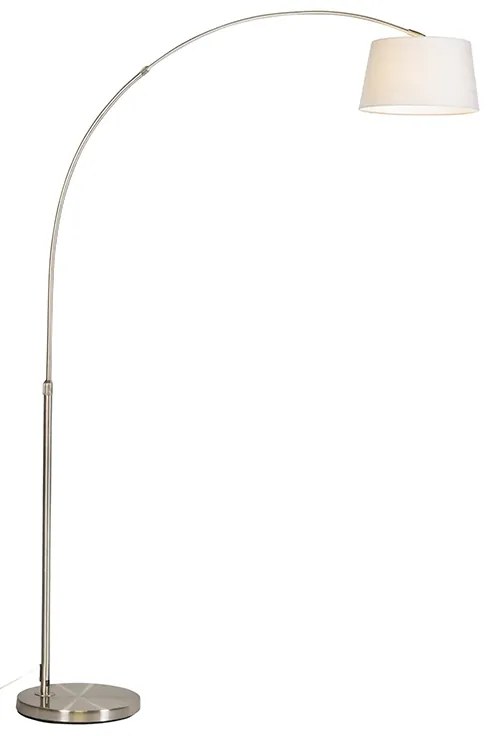 Candeeiro de pé arqueado moderno em aço com abajur de tecido branco - Arc Basic Moderno