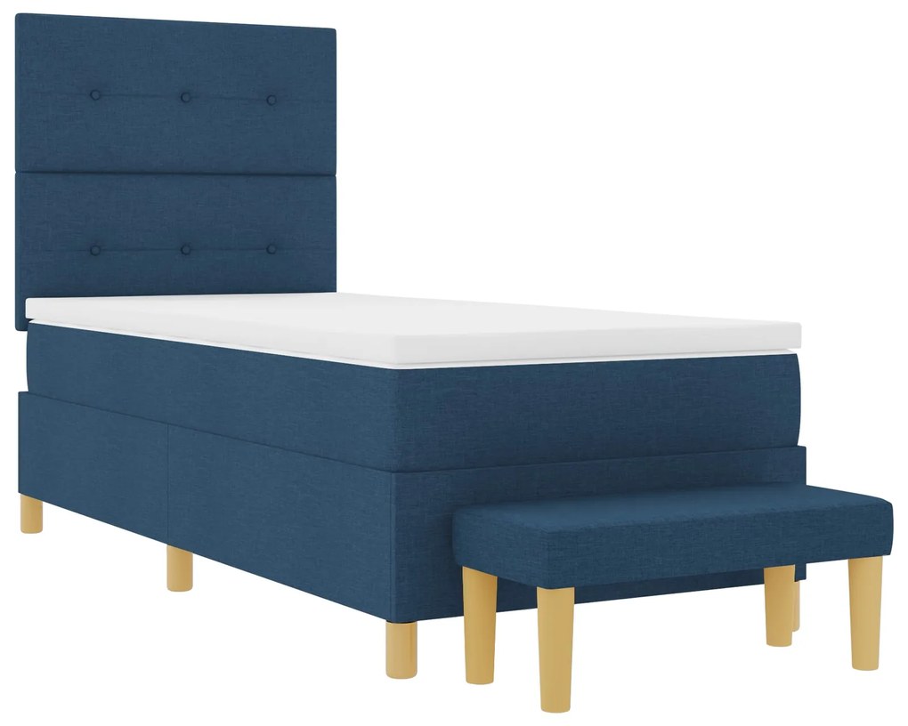 Cama Box Spring vidaXL com Colchão e Banco Azul 90x200 cm Tecido