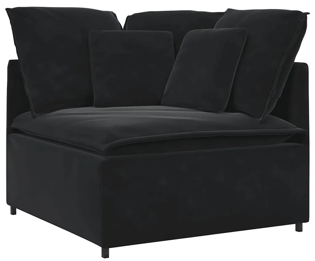 Sofá modular com pufes e almofadas veludo preto