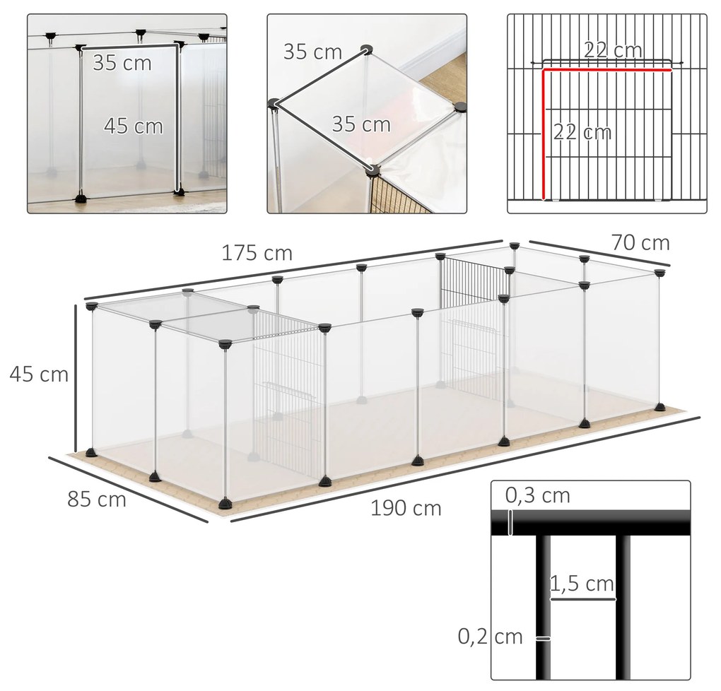 Cerca para Animais de Estimação DIY com 20 Painéis Parque para Pequenos Animais Modular 175x70x45 cm Translúcido