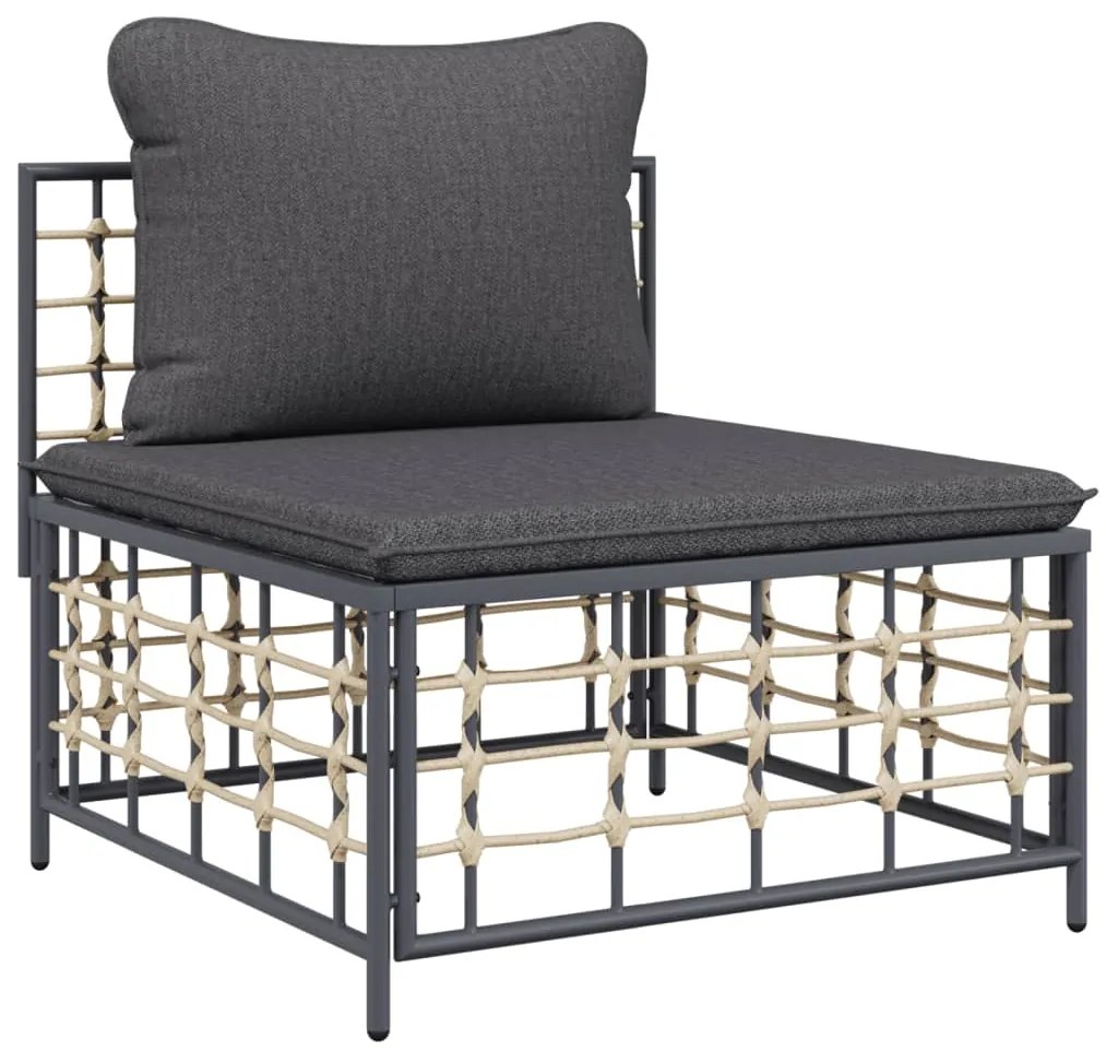 5 pcs conjunto lounge de jardim c/ almofadões vime PE antracite