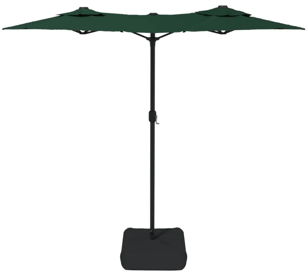 Guarda-sol de jardim c/ cabeça dupla/luzes LED 316x145 cm verde