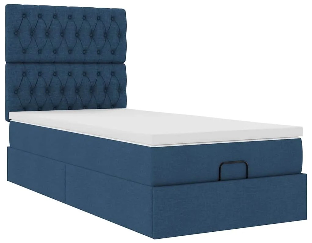 Cama otomana com colchão 100x200 cm tecido azul