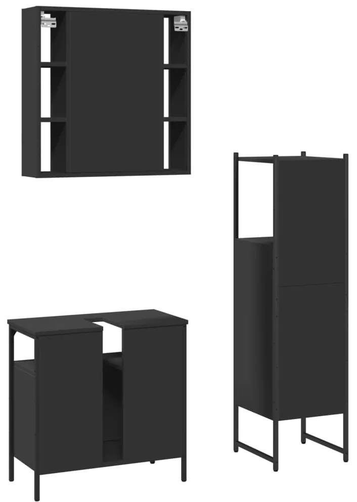 3 pcs conjunto móveis casa de banho derivados de madeira preto