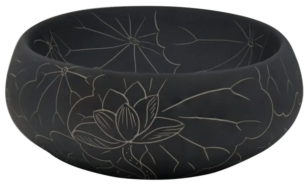 Lavatório de bancada oval 59x40x15 cm cerâmica preto