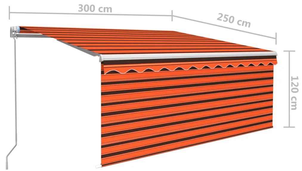 Toldo retrátil manual com estore/LED 3x2,5 m laranja e castanho