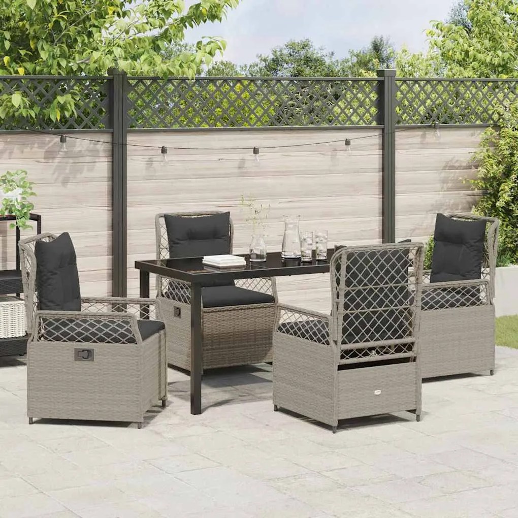 Conjunto de Jantar de Jardim com 5 peças em Polyrattan Cinza Claro