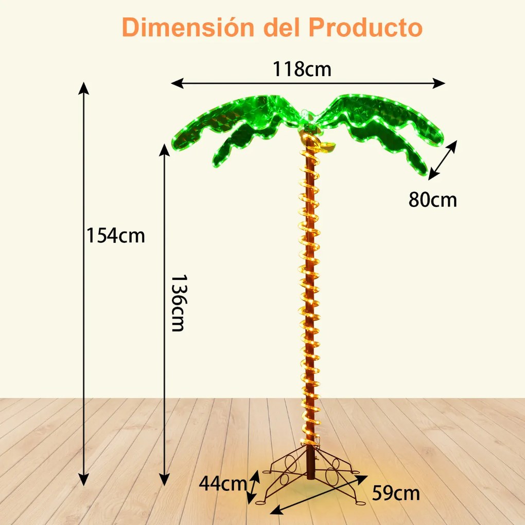 Palmeira Tropical Artificial com Led 154 cm Palmeira Iluminada Realista com Luzes Base Decorativa Dobrável para Casa Festas de Natal