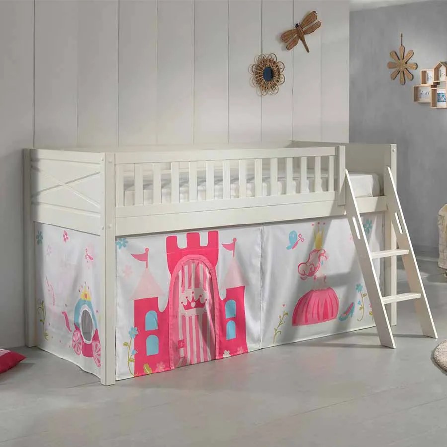 Conjunto cama alta Infantil SCOTT + cortina de brincar PRINCESAS Branca