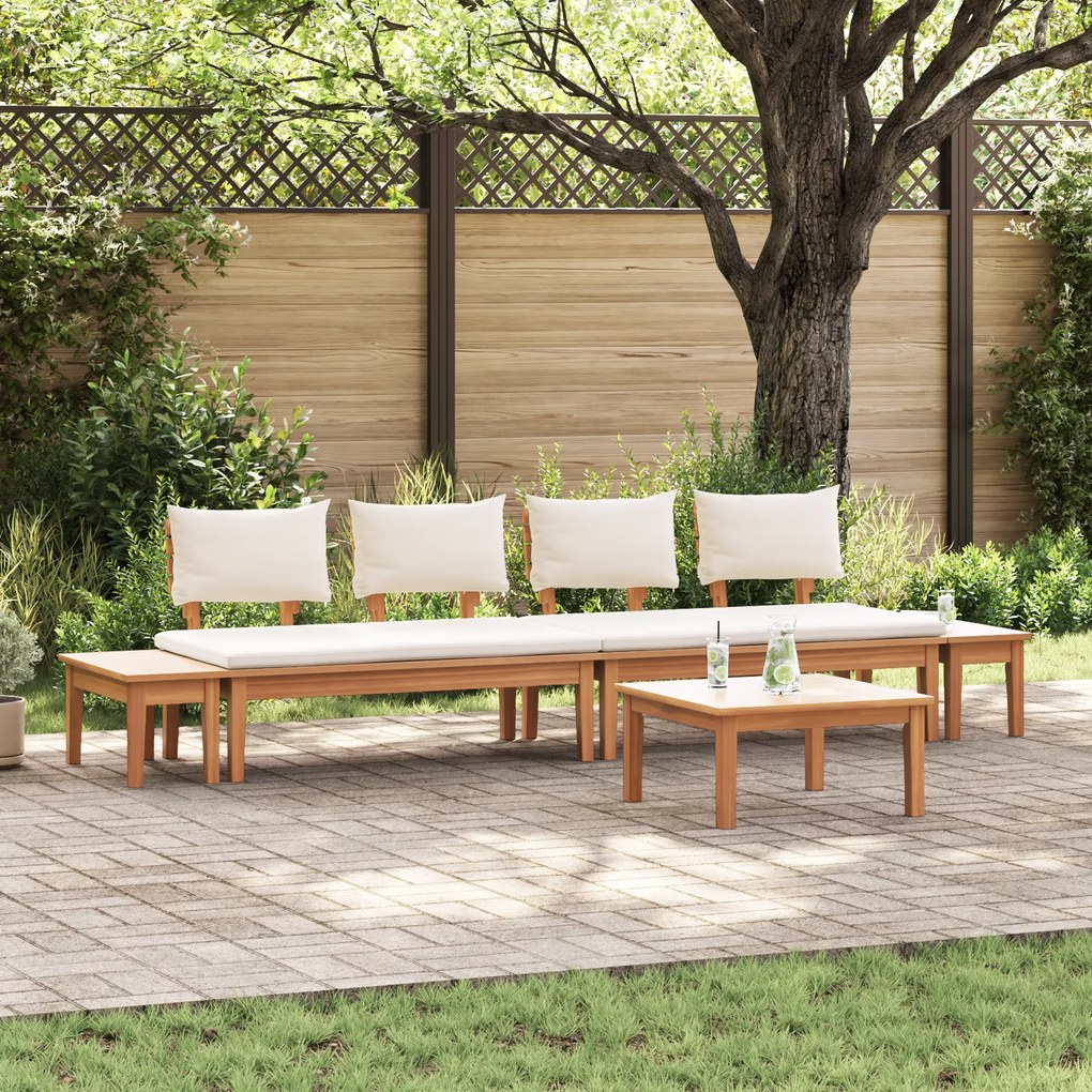 vidaXL Conjunto de sofá de jardim de 5 peças com almofadas - madeira de teca sólida