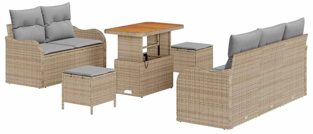 Conjunto de Sofá de Jardim 8 Peças com Almofadas Bege Rattan Acácia
