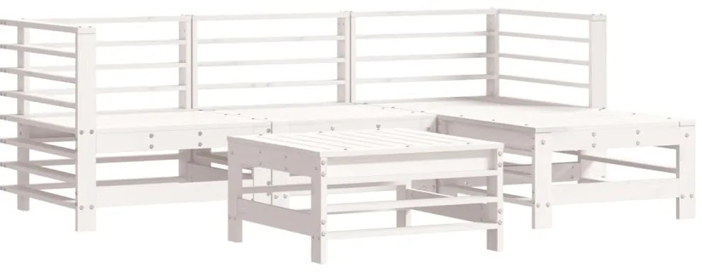 5pcs conjunto lounge jardim c/ almofadões madeira maciça branco