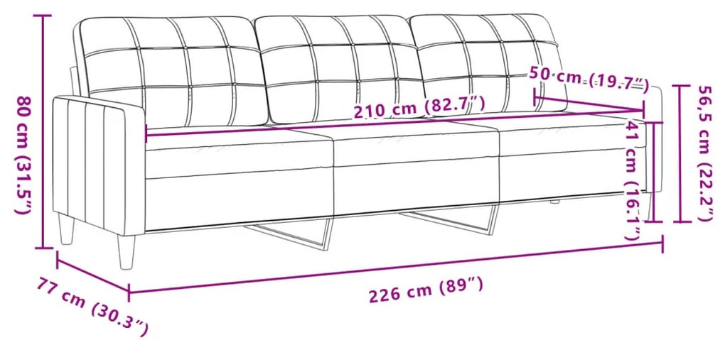 Sofá de 3 lugares 210 cm tecido amarelo-claro