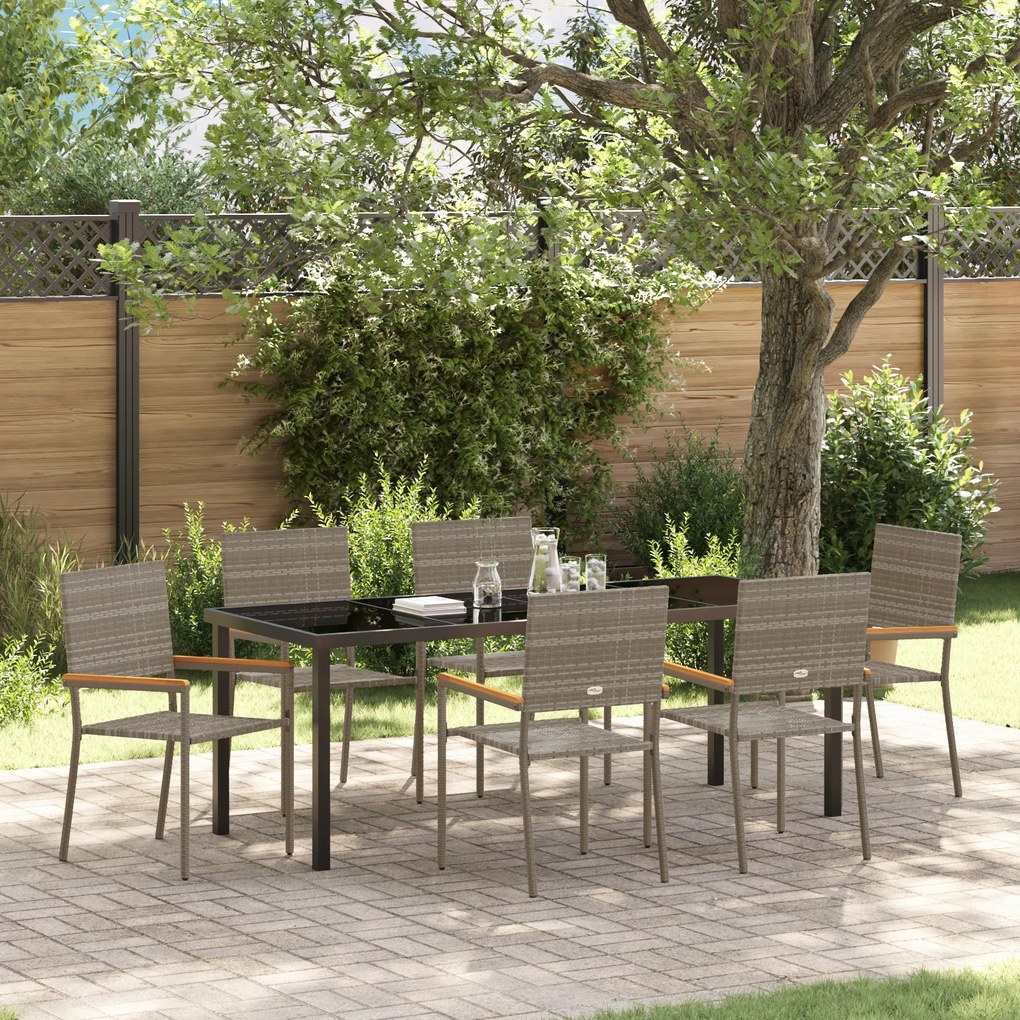 vidaXL Conjunto de Jantar de Jardim de 7 Peças Cinza Rattan PE