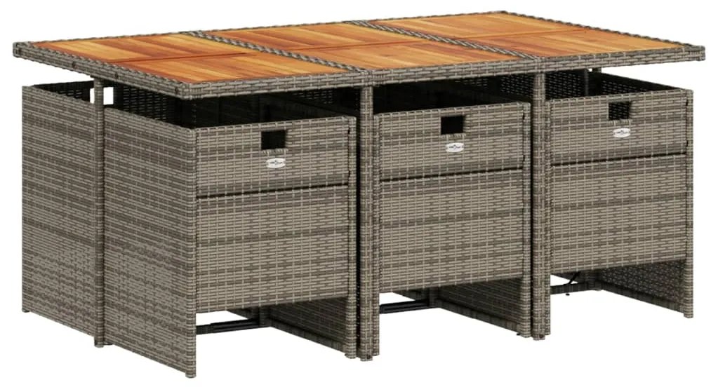 7 pcs conjunto de jantar p/ jardim c/ almofadões vime PE cinza