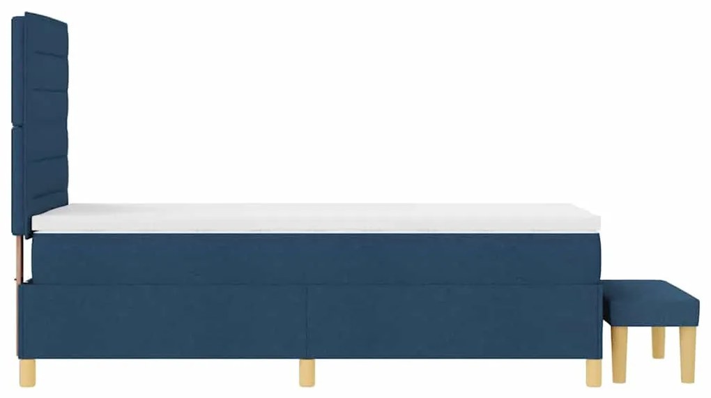 Cama Box Spring com Colchão e Banco Azul 90x200 cm Tecido
