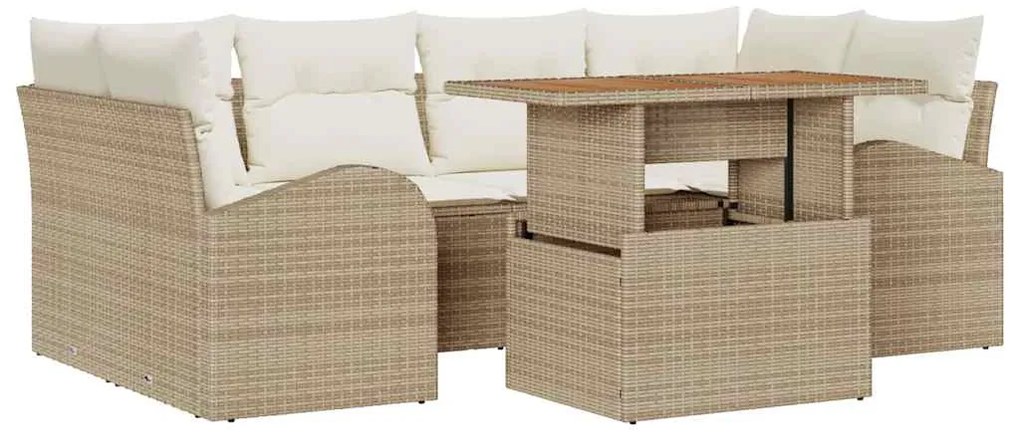 Conjunto de Sofás de Jardim de 7 Peças com Almofadas Bege em Rattan Si