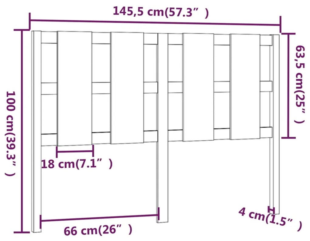 Cabeceira de cama 145,5x4x100 cm pinho maciço preto