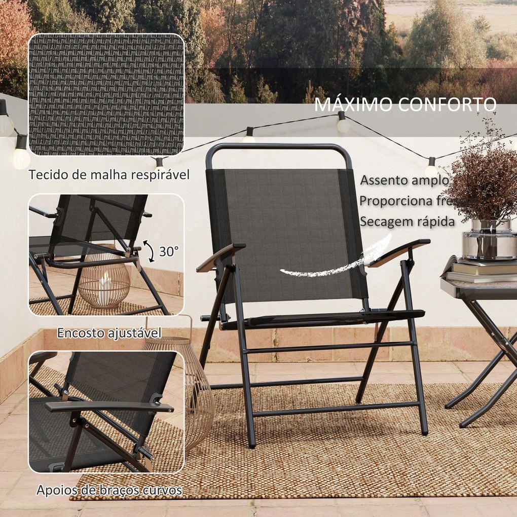 Conjunto de Mesa e Cadeiras de 3 Peças Móveis de Jardim Dobráveis com