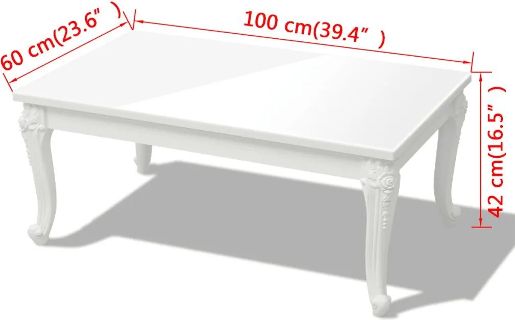 Mesa de centro, 100x60x42 cm, branco brilhante