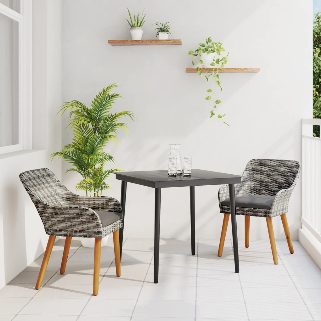 vidaXL Conjunto de Jantar para Jardim 3 Peças Cinzento em Poly Rattan
